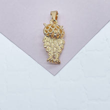 Load image into Gallery viewer, 18k Gold Filled Owl Charm Featuring Cubic Zirconia Eyes And Jewelry Making Supplies Pendant
