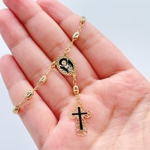 Load image into Gallery viewer, 18k Gold Filled Rosary Bracelet with Baby Jesus Coin Medal Pendant And Black Enamel Cross
