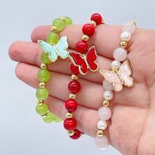 Load image into Gallery viewer, 18k Gold Filled Bead Bracelet: Natural Stone &amp; Butterfly Charm
