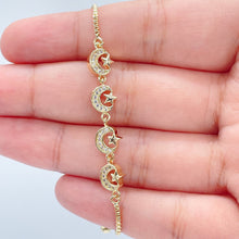 Load image into Gallery viewer, 18k Gold Filled Moon and Star Bracelet: Cubic Zirconia Adjustable Box Chain
