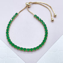 Load image into Gallery viewer, 18k Gold Filled Colorful Cubic Zirconia Tennis Bracelet: Adjustable Arm Candy
