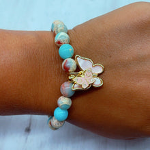 Load image into Gallery viewer, 18k Gold Filled Bead Bracelet: Natural Stone &amp; Butterfly Charm
