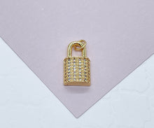 Load image into Gallery viewer, 18k Gold Filled 1.5mm Lock Charm in Micro Pave Dainty Pendant
