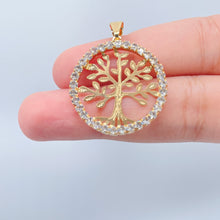 Load image into Gallery viewer, 18k Gold Filled Tree of Life Round Cubic Zirconia Medallion Pendant Charm
