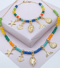 Load image into Gallery viewer, 18k Gold Filled Colorful Beads Sea Inspired Charm Set Bracelet n Necklace Marine
