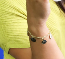 Load image into Gallery viewer, 18k Gold Filled Coin Charm Bracelet: Figaro Link Medallion Pendants
