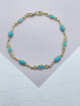 Load image into Gallery viewer, 18k Gold Filled Jewelry Set With Cubic Zirconia and Simulated Turquoise Blue
