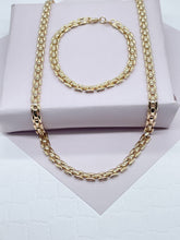 Load image into Gallery viewer, Thick Vintage Style 18k Gold Filled Flat Three Pattern Layered Chain Necklace &amp; Bracelet

