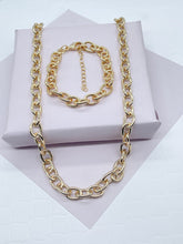 Load image into Gallery viewer, 18k Gold Filled Chunky &quot;but Light&quot; Link Necklace Bracelet Set With Extenders, Gift Her Jewelry
