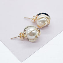 Load image into Gallery viewer, 18k Gold Filled Pearl Stud Earrings: Wrapped in Gold Thread
