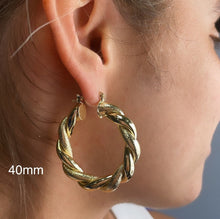 Load image into Gallery viewer, 18k Gold Filled 6mm Thick Twisted Plain And Matte Tube Hoop Earrings Available
