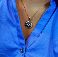 Load image into Gallery viewer, 18k Gold Filled 20mm Protection Blue Evil Eye Charm Gold Pendant
