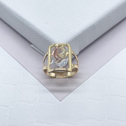18k Gold Filled Ring With Tri-Colored Dolphins Hallowed Ring Tricolor Dolphins Jewelry