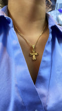 Load image into Gallery viewer, 18k Gold Filled 1” Length Cross Pendant Charm with Cubic Zirconia, Religious Jewelry,
