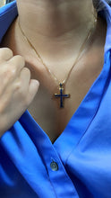 Load image into Gallery viewer, 18k Gold Filled Cross Pendant Charm: Colorful Cubic Zirconia, Religious Jewelry
