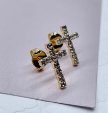 Load image into Gallery viewer, 18k Gold Filled Cubic Zirconia Cross Stud Earrings
