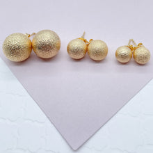 Load image into Gallery viewer, 18k Gold Filled Ball Stud Earrings: Matte Grooved Design
