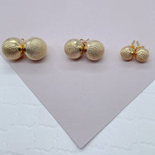Load image into Gallery viewer, 18k Gold Filled Ball Stud Earrings: Diamond-Cut Cross Pattern
