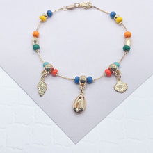 Load image into Gallery viewer, 18k Gold Filled Cowrie Shell Bracelet: Colorful Beaded Marine Jewelry
