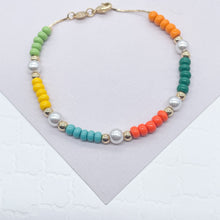 Load image into Gallery viewer, 18k Gold Filled Colorful Bead And Pearl Bracelet, Stackable Color Bracelet,
