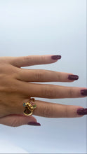 Load image into Gallery viewer, 18k Gold Filled Heart Ring With Mini Enamel Flowers Detail Charms Attached Jewelry
