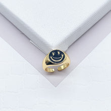Load image into Gallery viewer, 18k Gold Filled Enamel Smiley Face Ring - Adjustable Summer Ring
