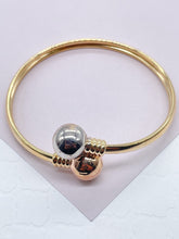 Load image into Gallery viewer, 18k Gold Filled Two Ball Plain Tricolor Bangle Bracelet Jewelry
