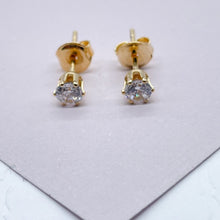 Load image into Gallery viewer, 18k Gold Filled 4mm Cubic Zirconia Round Stud Earrings
