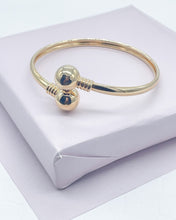 Load image into Gallery viewer, 18k Gold Filled Cuff Bangle Bracelet with Solid Gold Balls
