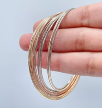 Load image into Gallery viewer, 18k Gold Filled Rugged Tri-Colored Stacked Bangles Bracelet, Groove Style Bracelet Tricolor Jewelry
