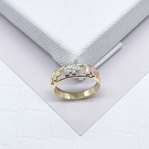 18k Gold Filled Tri-Color Elephant Rings In Gold Silver and Rose Gold Colors Hallowed Ring Jewelry