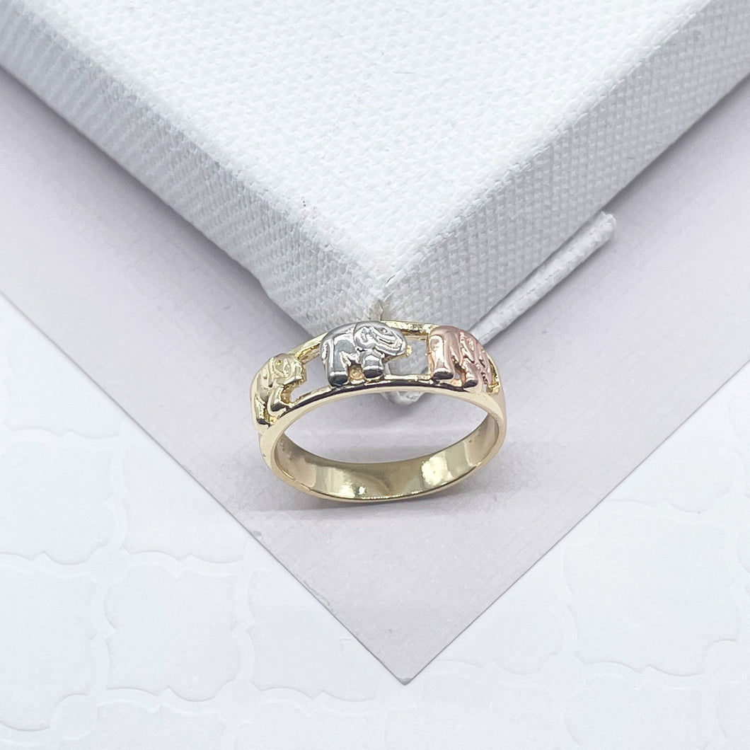 18k Gold Filled Tri-Color Elephant Rings In Gold Silver and Rose Gold Colors Hallowed Ring Jewelry