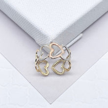 Load image into Gallery viewer, 18k Gold Filled Adjustable Tri-Color Matte Heart Ring Tricolor Jewelry
