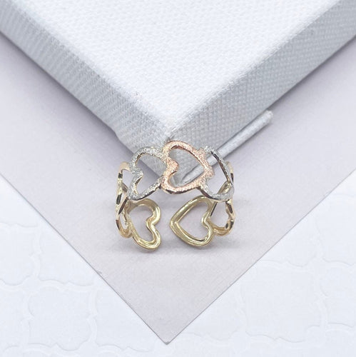 18k Gold Filled Adjustable Tri-Color Matte Heart Ring Tricolor Jewelry