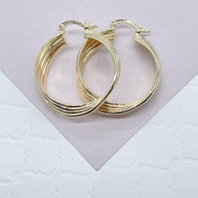 Load image into Gallery viewer, 18k Gold Filled Hoop Earrings: Twisted Four Layer Design, 8mm Thick
