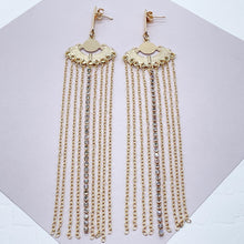 Load image into Gallery viewer, 18k Gold Filled Chandelier Earrings: Long Chain &amp; Cubic Zirconia
