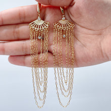 Load image into Gallery viewer, 18k Gold Filled Chandelier Earrings: Long Chain Dangles with Cubic Zirconia
