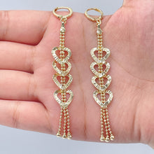 Load image into Gallery viewer, Long 18k Gold Filled Oval or Heart Shape Dangling Earrings Featuring Ball Tips
