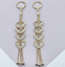 Load image into Gallery viewer, Long 18k Gold Filled Oval or Heart Shape Dangling Earrings Featuring Ball Tips
