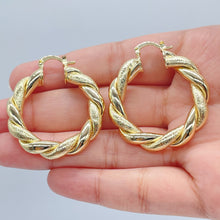 Load image into Gallery viewer, 18k Gold Filled Twisted Hoop Earrings: Matte &amp; Plain Tube, 6mm Thick
