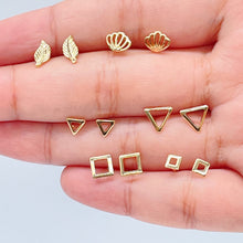 Load image into Gallery viewer, Dainty 18k Gold Filled Stud Earrings: Geometric, Shell, Leaf
