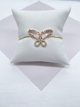 Load image into Gallery viewer, 18k Gold Filled Clear Micro Pave Cubic Zirconia And Colorful CZ Butterfly Adjustable Bracelet, Slider Clasp,
