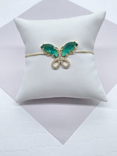 Load image into Gallery viewer, 18k Gold Filled Clear Micro Pave Cubic Zirconia And Colorful CZ Butterfly Adjustable Bracelet, Slider Clasp,
