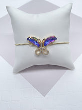 Load image into Gallery viewer, 18k Gold Filled Clear Micro Pave Cubic Zirconia And Colorful CZ Butterfly Adjustable Bracelet, Slider Clasp,
