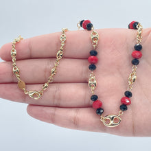 Load image into Gallery viewer, 18k Gold Filled Puffy Mariner Link, Simulated Azabache, Red Shiny Bead Set, Protection Jewelry,
