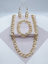 Load image into Gallery viewer, Chunky Hollowed 18k Gold Filled Double Rugged Link Light Set Necklace, Earrings and Bracelet,

