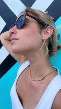 Load image into Gallery viewer, 18k Gold Filled Triangle Wishbone Shape Dangling Earrings Featuring Connected Cable Links Chain

