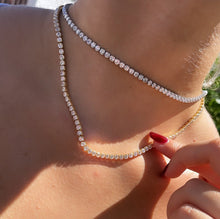 Load image into Gallery viewer, 18k Gold Filled 3mm Tennis Necklace Available In Silver Cubic Zirconia Necklace Chain Jewelry
