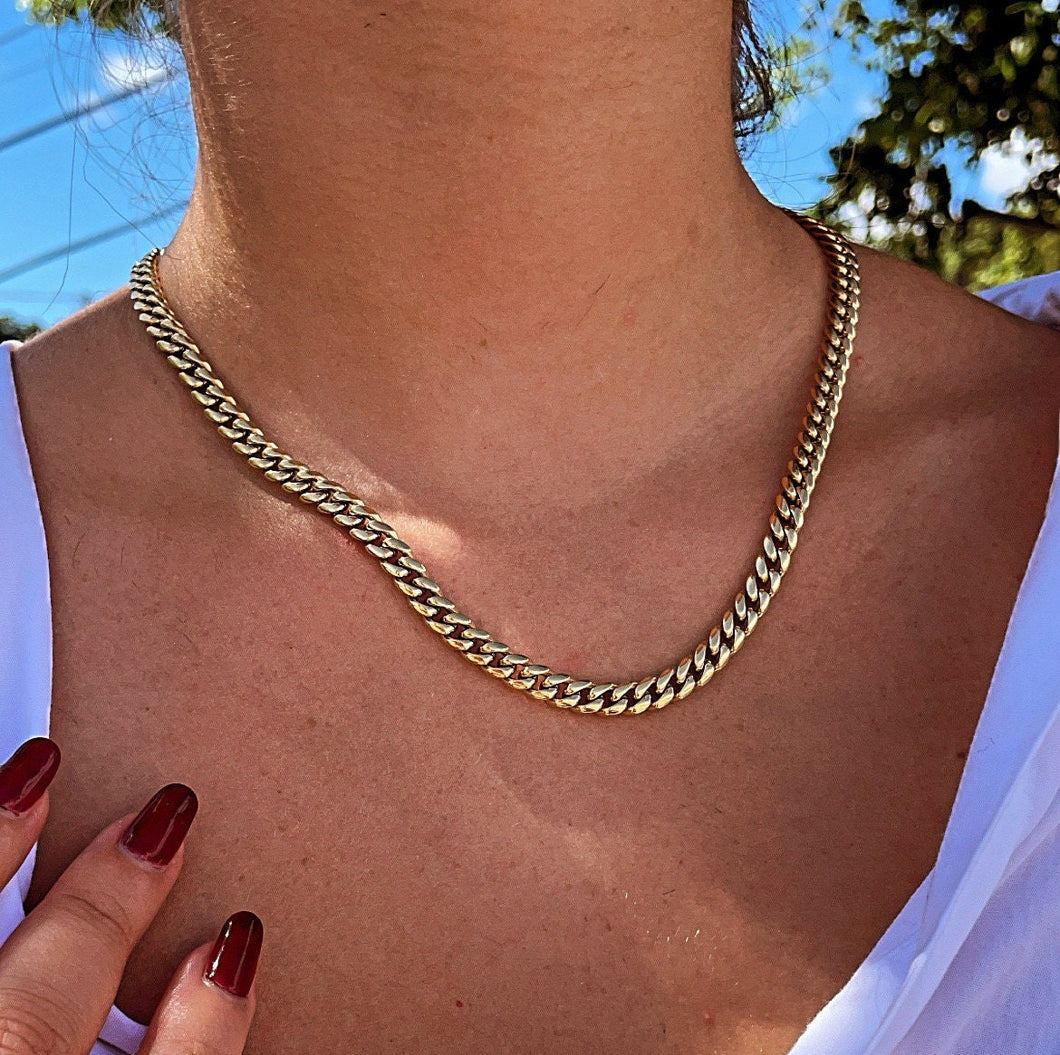 14k Gold Filled 6mm Thick Cuban Curb Link Chain Necklace Featuring Special Large Safety Clasp
