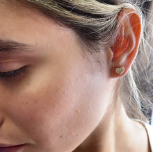 Load image into Gallery viewer, 18k Gold Filled Dainty Design Pattern Small Heart Stud Earrings Featuring Micro Cubic Zirconia
